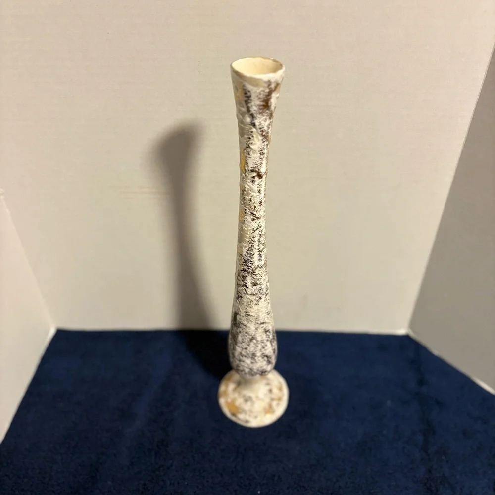 MCM 1950’s Marcia of California Slender Gold Tweed Bud Vase 17” Tall - Marked